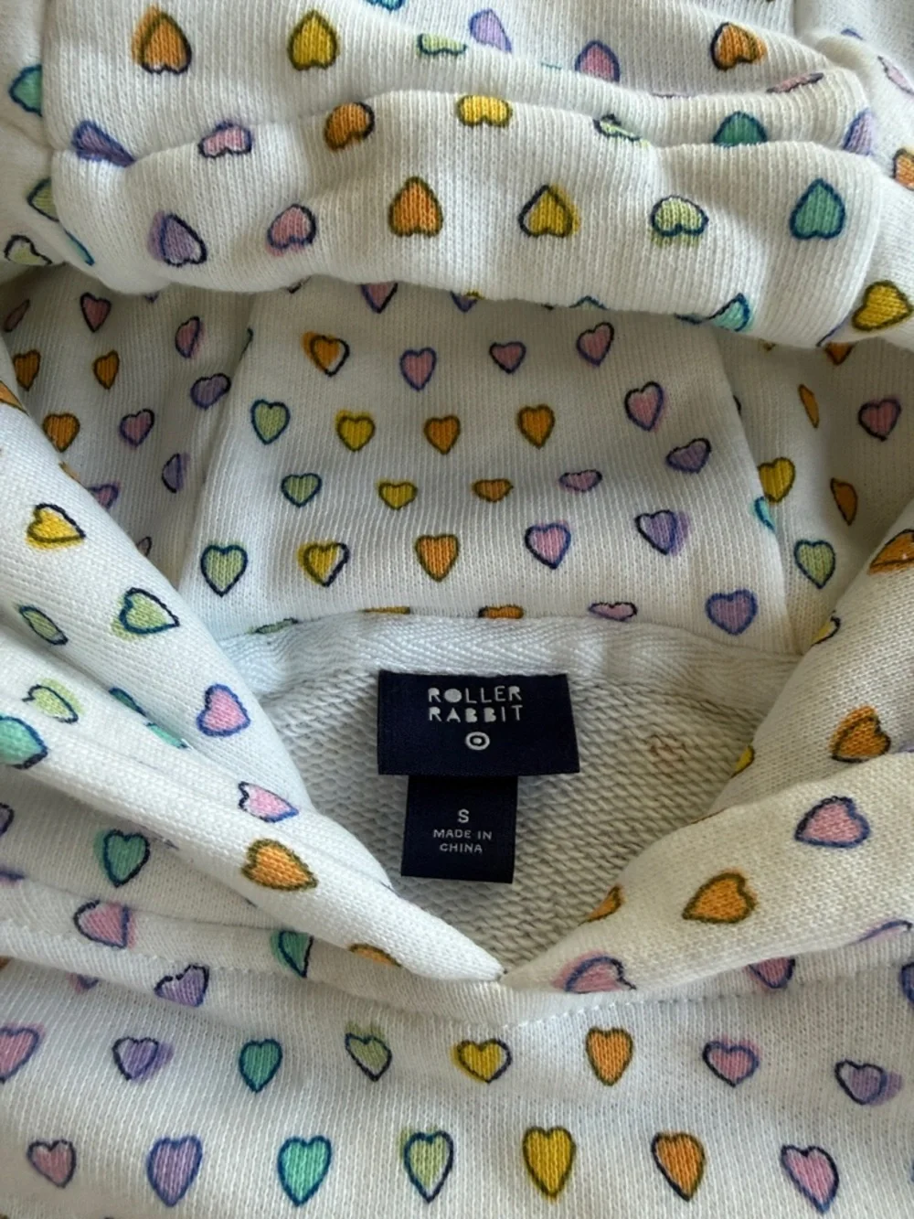 Roller Rabbit for Target Sz S White Hoodie with Multicolor Heart Print - Picture 2 of 4